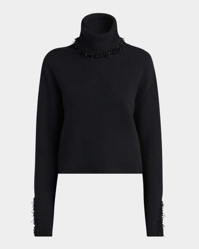 Turtleneck Beaded Wool-Cashmere Sweater
